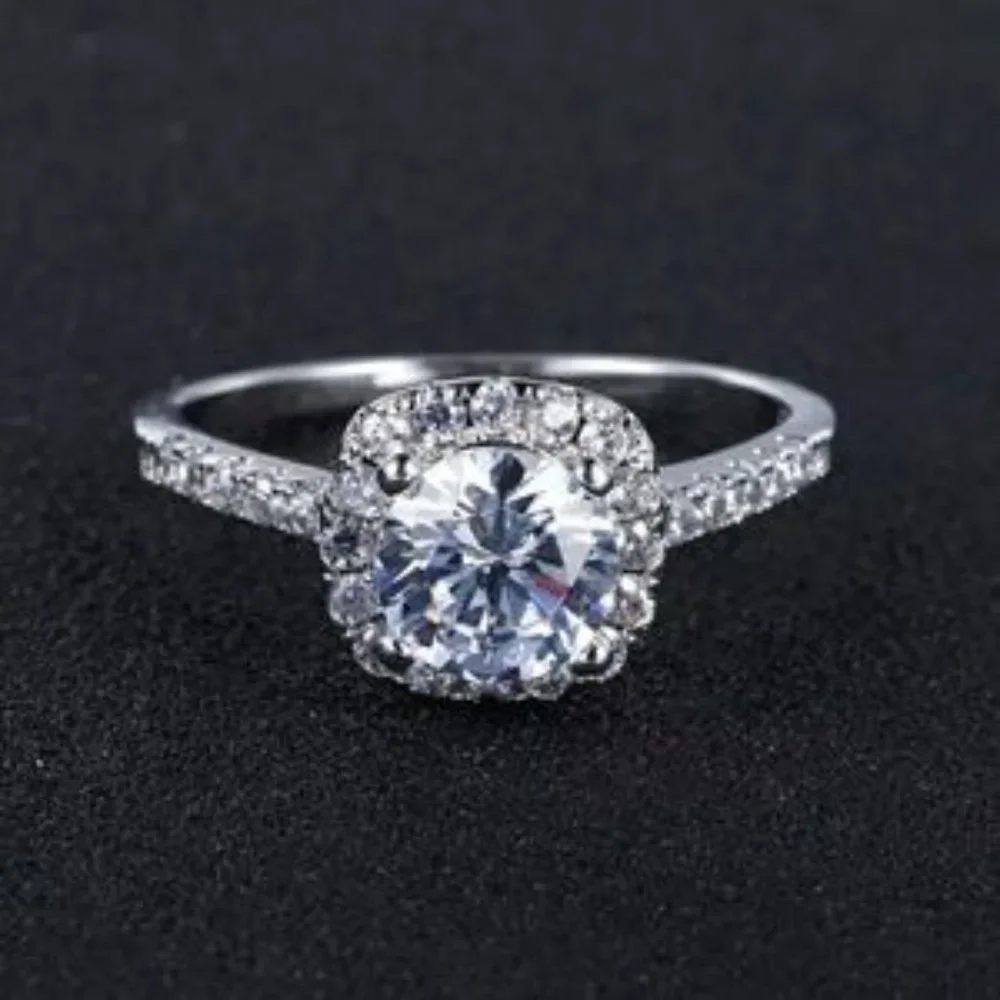 NWT NEW! Square Halo Ring 925 Sterling silver square halo with a round cubic zir - Picture 2 of 4